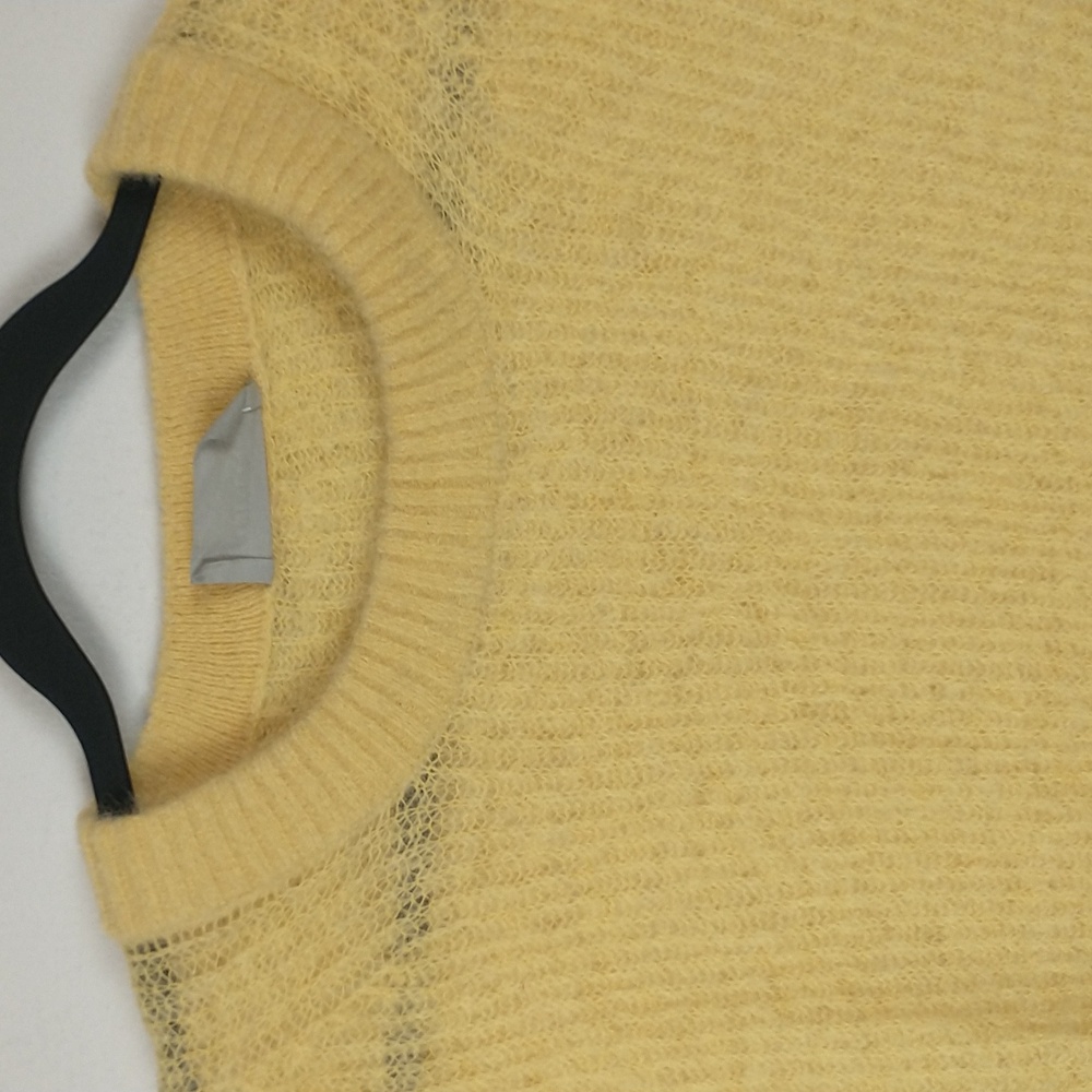 Everlane Alpaca Cropped Crewneck Sweater Womens XL Yellow Knit Semi Sheer Wool - Picture 2 of 8